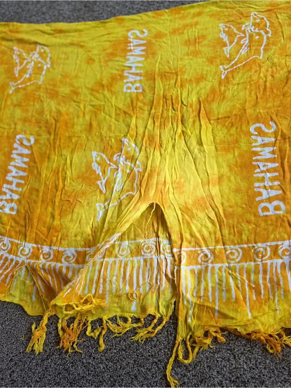 Bahamas Yellow Tie-Dye Fringe Sarong Beach Cover-Up Wrap 30X60